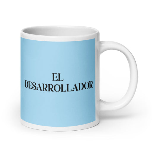 El Desarrollador The Developer Funny Home Office Work Coffee Mug Mexican Spanish Pride Gift White Glossy Cup Sky Blue Card Mug Mexicada 20 oz