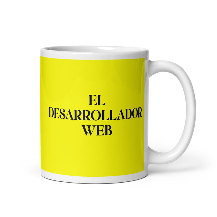 El Desarrollador Web The Web Developer Funny Home Office Work Coffee Mug Mexican Spanish Pride Gift White Glossy Cup Yellow Card Mug Mexicada 11 oz