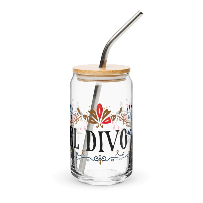 El Divo Exclusive Art Piece Can-Shaped Glass Home Office Work Mexican Spanish Pride Gift Cup One-Of-A-Kind Calligraphy Glass | E1 Mexicada 16 oz With Lid & Straw