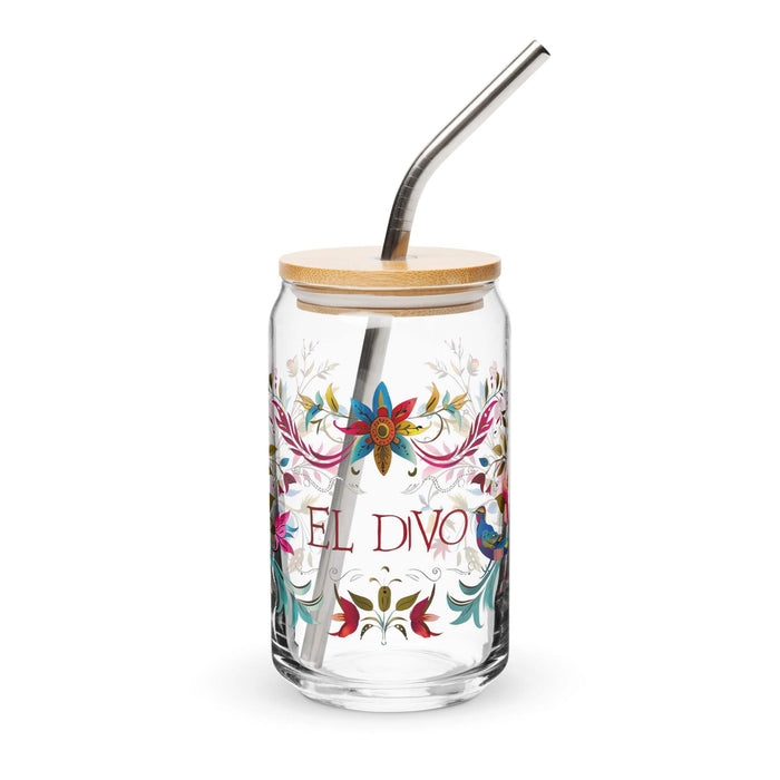 El Divo Exclusive Art Piece Can-Shaped Glass Home Office Work Mexican Spanish Pride Gift Cup One-Of-A-Kind Calligraphy Glass | E18 Mexicada 16 oz With Lid & Straw