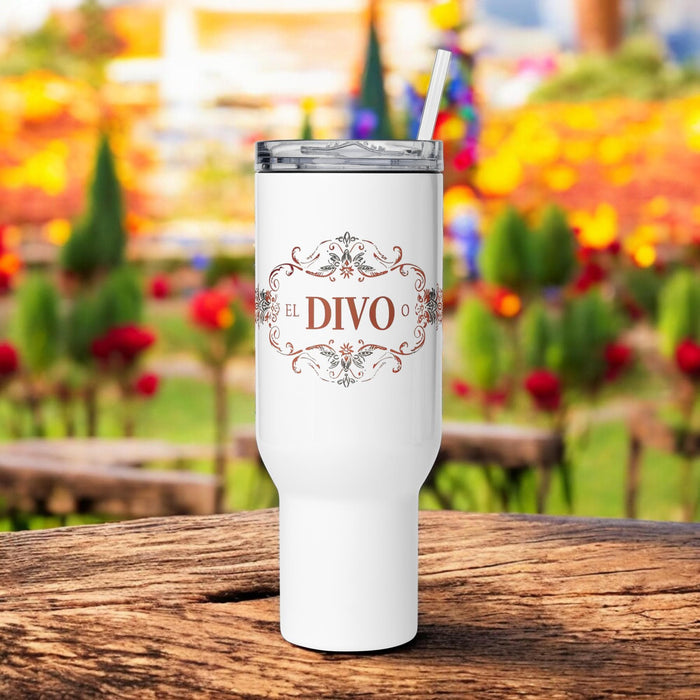 El Divo Exclusive Art Piece Travel Mug With Handle For Water, Iced Tee Or Coffee | Funny Cute Gift Idea Home Office Work | Mexican Spanish Pride | E12 Mexicada 40 oz