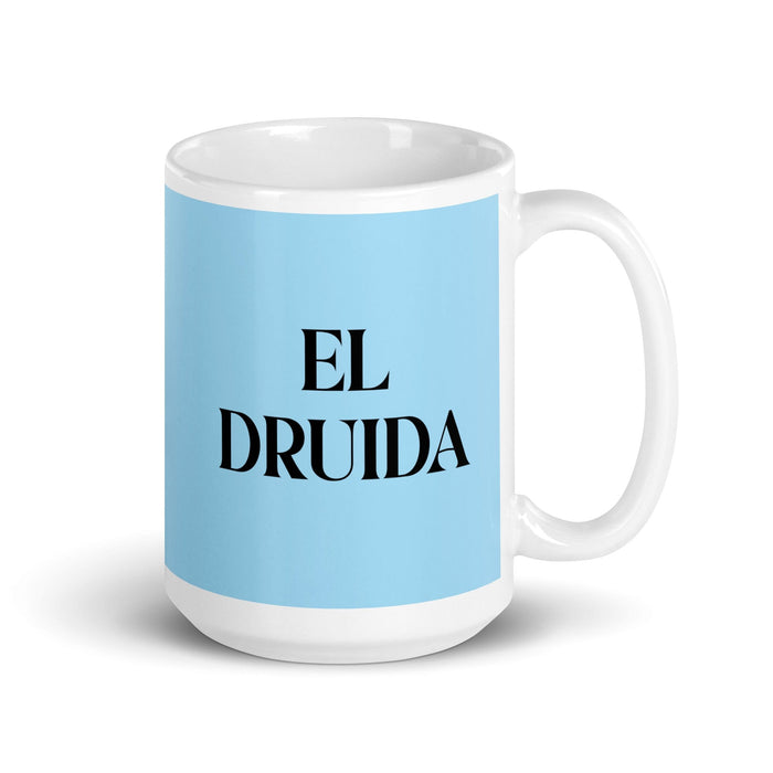 El Druida The Druid Funny Home Office Work Coffee Mug Mexican Spanish Pride Gift White Glossy Cup Sky Blue Card Mug Mexicada 15 oz