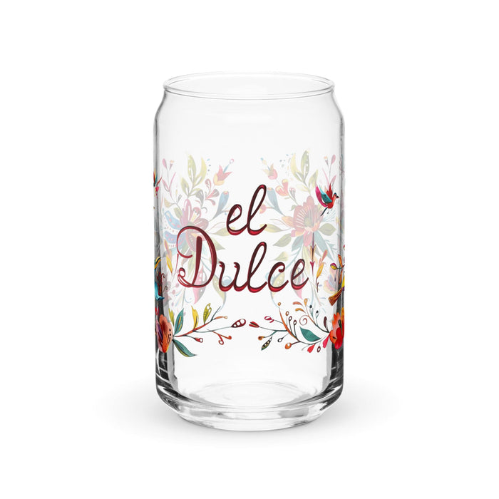 El Dulce Exclusive Art Piece Can-Shaped Glass Home Office Work Mexican Spanish Pride Gift Cup One-Of-A-Kind Calligraphy Glass | E2 Mexicada 16 oz (No Lid No Straw)