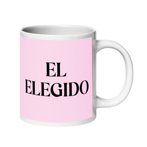 El Elegido The Chosen One Funny Home Office Work Coffee Mug Mexican Spanish Pride Gift White Glossy Cup Light Pink Card Mug Mexicada 20 oz