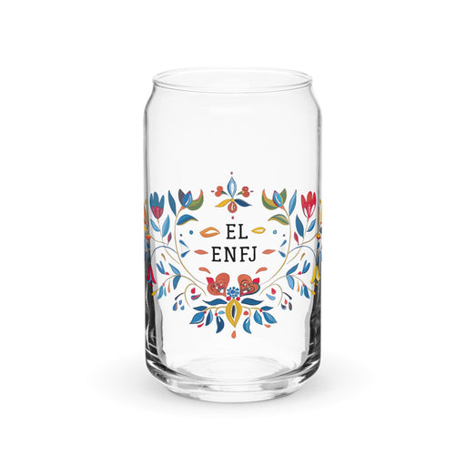 El Enfj Exclusive Art Piece Can-Shaped Glass Home Office Work Mexican Spanish Pride Gift Cup One-Of-A-Kind Calligraphy Glass | E14 Mexicada 16 oz (No Lid No Straw)