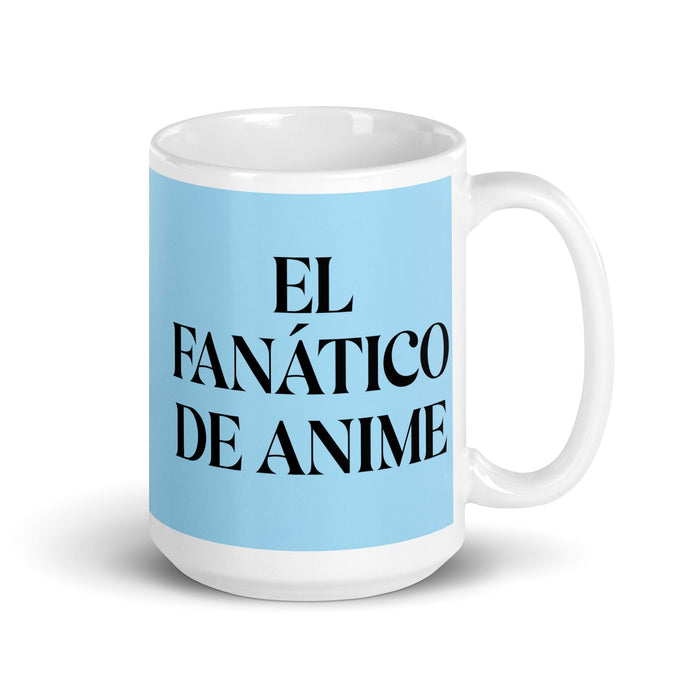 El Fanático De Anime The Anime Fan Funny Home Office Work Coffee Mug Mexican Spanish Pride Gift White Glossy Cup Sky Blue Card Mug Mexicada 15 oz