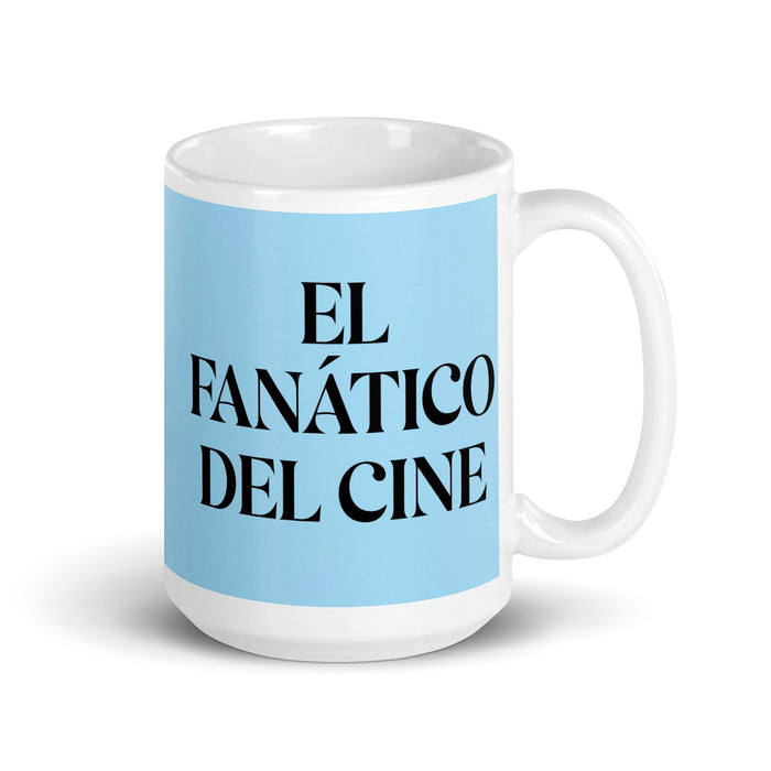 El Fanático Del Cine The Movie Buff Funny Home Office Work Coffee Mug Mexican Spanish Pride Gift White Glossy Cup Sky Blue Card Mug Mexicada 15 oz