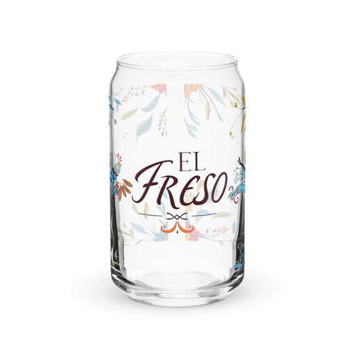 El Freso Exclusive Art Piece Can-Shaped Glass Home Office Work Mexican Spanish Pride Gift Cup One-Of-A-Kind Calligraphy Glass | E8 Mexicada 16 oz (No Lid No Straw)