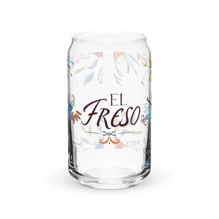 El Freso Exclusive Art Piece Can-Shaped Glass Home Office Work Mexican Spanish Pride Gift Cup One-Of-A-Kind Calligraphy Glass | E8 Mexicada 16 oz (No Lid No Straw)