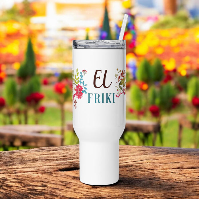 El Friki Exclusive Art Piece Travel Mug With Handle For Water, Iced Tee Or Coffee | Funny Cute Gift Idea Home Office Work | Mexican Spanish Pride | E7 Mexicada 40 oz