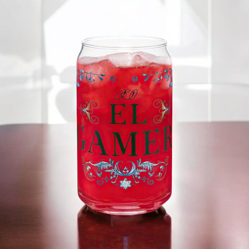 El Gamer Exclusive Art Piece Can-Shaped Glass Home Office Work Mexican Spanish Pride Gift Cup One-Of-A-Kind Calligraphy Glass | E4 Mexicada