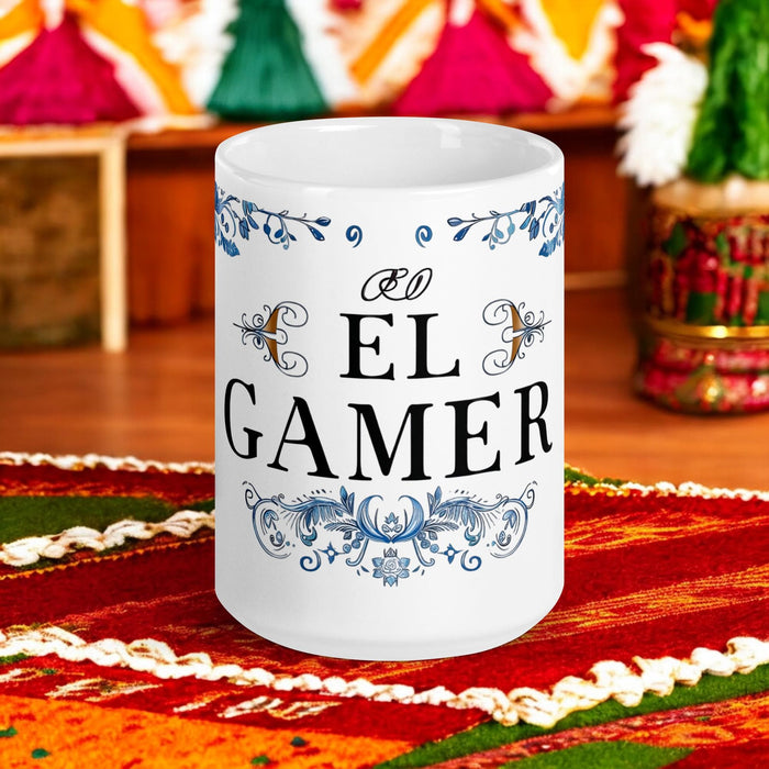 El Gamer Exclusive Art Piece Home Office Work Coffee Mug Mexican Spanish Pride Gift Cup One-Of-A-Kind Calligraphy White Glossy Mug | E4 Mexicada 15 oz