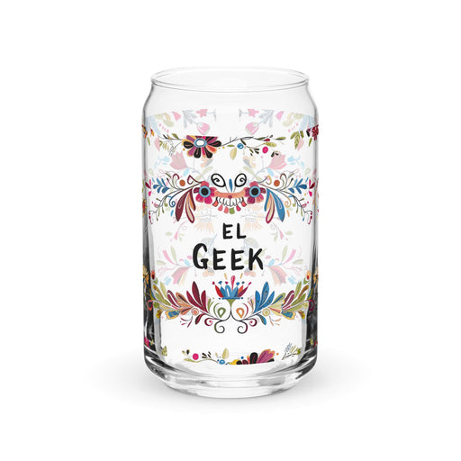 El Geek Exclusive Art Piece Can-Shaped Glass Home Office Work Mexican Spanish Pride Gift Cup One-Of-A-Kind Calligraphy Glass | E12 Mexicada 16 oz (No Lid No Straw)