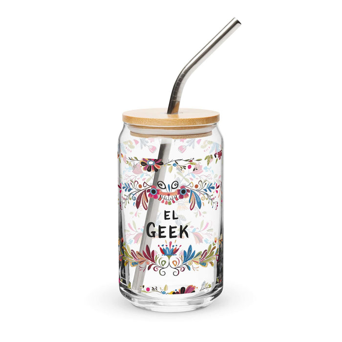 El Geek Exclusive Art Piece Can-Shaped Glass Home Office Work Mexican Spanish Pride Gift Cup One-Of-A-Kind Calligraphy Glass | E12 Mexicada 16 oz With Lid & Straw