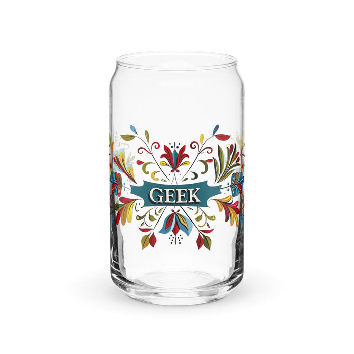 El Geek Exclusive Art Piece Can-Shaped Glass Home Office Work Mexican Spanish Pride Gift Cup One-Of-A-Kind Calligraphy Glass | E16 Mexicada 16 oz (No Lid No Straw)