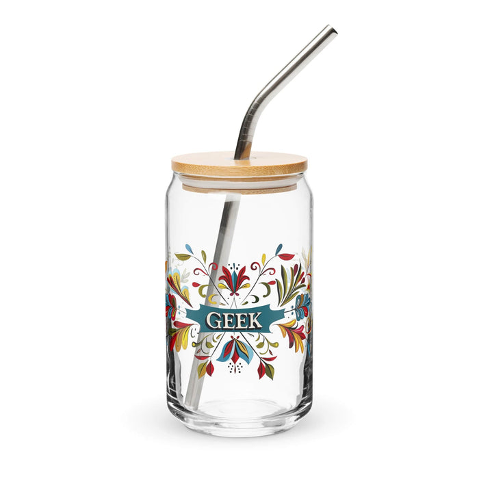 El Geek Exclusive Art Piece Can-Shaped Glass Home Office Work Mexican Spanish Pride Gift Cup One-Of-A-Kind Calligraphy Glass | E16 Mexicada 16 oz With Lid & Straw