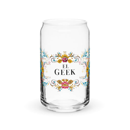 El Geek Exclusive Art Piece Can-Shaped Glass Home Office Work Mexican Spanish Pride Gift Cup One-Of-A-Kind Calligraphy Glass | E4 Mexicada 16 oz (No Lid No Straw)