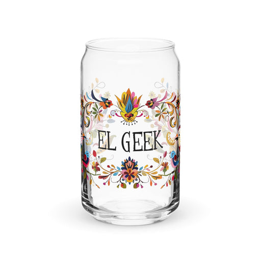 El Geek Exclusive Art Piece Can-Shaped Glass Home Office Work Mexican Spanish Pride Gift Cup One-Of-A-Kind Calligraphy Glass | E7 Mexicada 16 oz (No Lid No Straw)