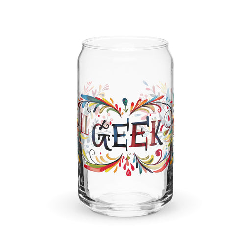 El Geek Exclusive Art Piece Can-Shaped Glass Home Office Work Mexican Spanish Pride Gift Cup One-Of-A-Kind Calligraphy Glass | E9 Mexicada 16 oz (No Lid No Straw)