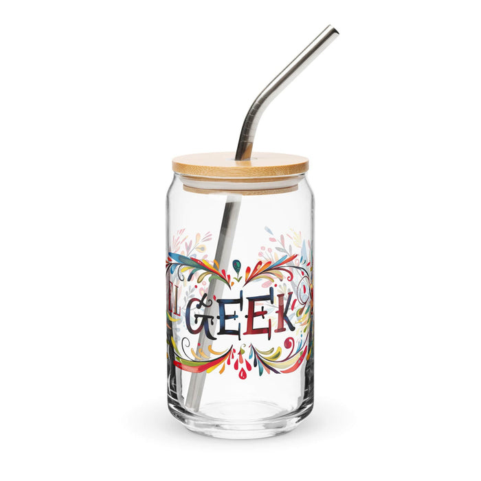 El Geek Exclusive Art Piece Can-Shaped Glass Home Office Work Mexican Spanish Pride Gift Cup One-Of-A-Kind Calligraphy Glass | E9 Mexicada 16 oz With Lid & Straw