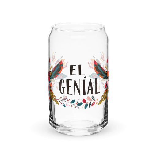 El Genial Exclusive Art Piece Can-Shaped Glass Home Office Work Mexican Spanish Pride Gift Cup One-Of-A-Kind Calligraphy Glass | E5 Mexicada 16 oz (No Lid No Straw)