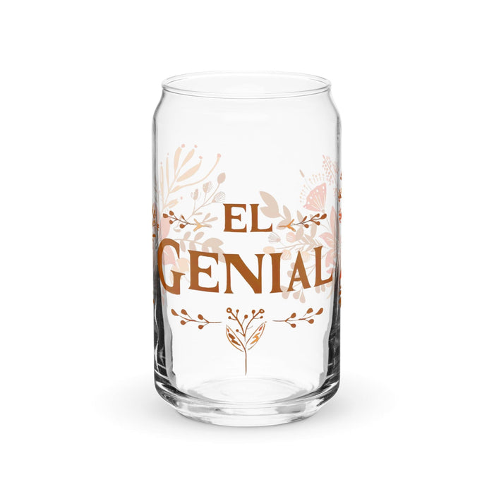 El Genial Exclusive Art Piece Can-Shaped Glass Home Office Work Mexican Spanish Pride Gift Cup One-Of-A-Kind Calligraphy Glass | E7 Mexicada 16 oz (No Lid No Straw)