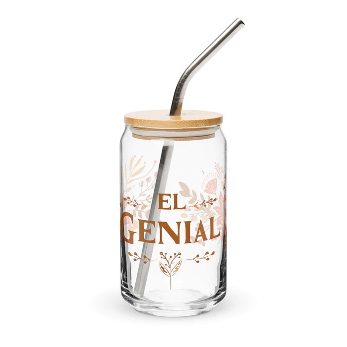 El Genial Exclusive Art Piece Can-Shaped Glass Home Office Work Mexican Spanish Pride Gift Cup One-Of-A-Kind Calligraphy Glass | E7 Mexicada 16 oz With Lid & Straw