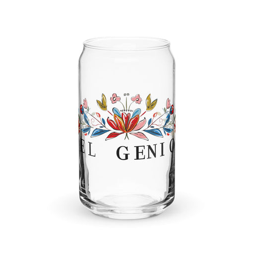 El Genio Exclusive Art Piece Can-Shaped Glass Home Office Work Mexican Spanish Pride Gift Cup One-Of-A-Kind Calligraphy Glass | E1 Mexicada 16 oz (No Lid No Straw)