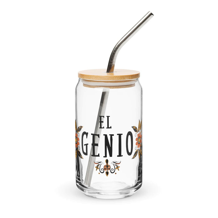 El Genio Exclusive Art Piece Can-Shaped Glass Home Office Work Mexican Spanish Pride Gift Cup One-Of-A-Kind Calligraphy Glass | E10 Mexicada 16 oz With Lid & Straw