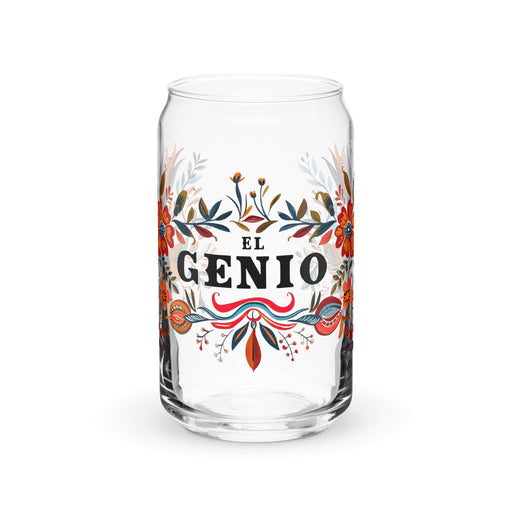 El Genio Exclusive Art Piece Can-Shaped Glass Home Office Work Mexican Spanish Pride Gift Cup One-Of-A-Kind Calligraphy Glass | E20 Mexicada 16 oz (No Lid No Straw)