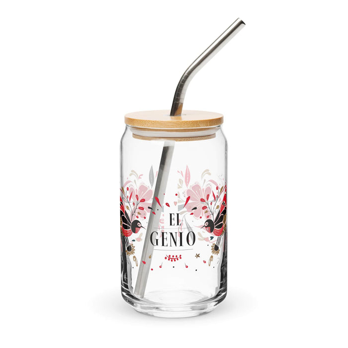 El Genio Exclusive Art Piece Can-Shaped Glass Home Office Work Mexican Spanish Pride Gift Cup One-Of-A-Kind Calligraphy Glass | E3 Mexicada 16 oz With Lid & Straw