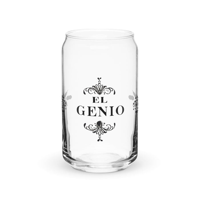 El Genio Exclusive Art Piece Can-Shaped Glass Home Office Work Mexican Spanish Pride Gift Cup One-Of-A-Kind Calligraphy Glass | E9 Mexicada 16 oz (No Lid No Straw)