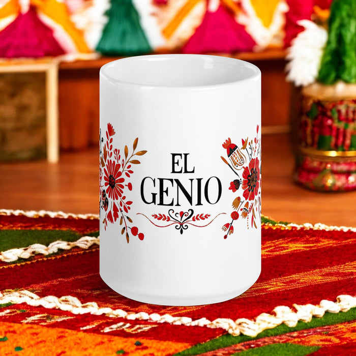 El Genio Exclusive Art Piece Home Office Work Coffee Mug Mexican Spanish Pride Gift Cup One-Of-A-Kind Calligraphy White Glossy Mug | E8 Mexicada 15 oz