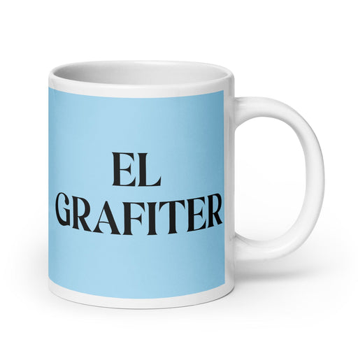 El Grafiter The Graffiti Artist Funny Home Office Work Coffee Mug Mexican Spanish Pride Gift White Glossy Cup Sky Blue Card Mug Mexicada 20 oz