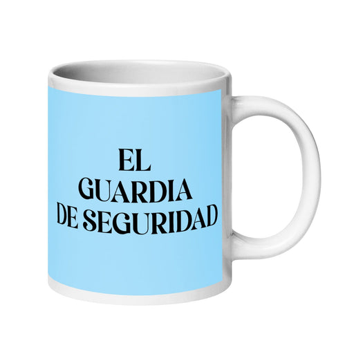 El Guardia De Seguridad The Security Guard Funny Home Office Work Coffee Mug Mexican Spanish Pride Gift White Glossy Cup Sky Blue Card Mug Mexicada 20 oz