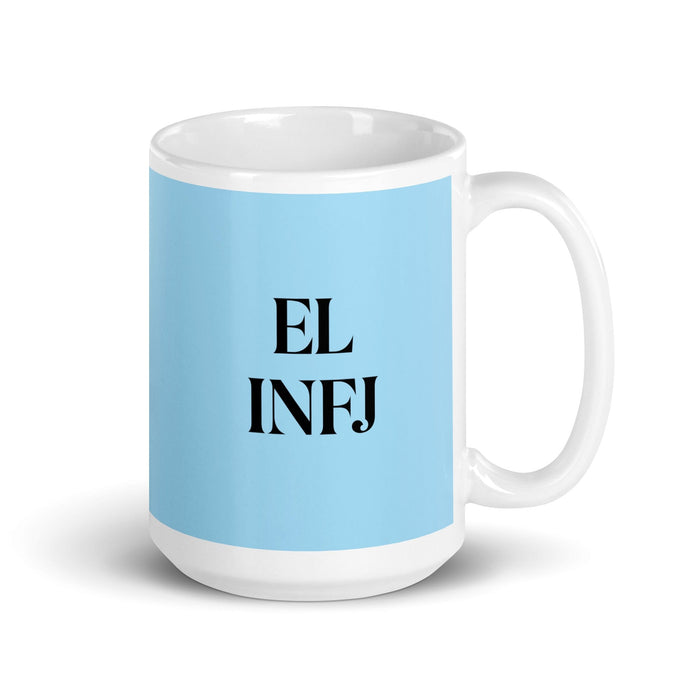 El INFJ The Advocate MBTI Personality Funny Home Office Work Coffee Mug Mexican Spanish Pride Gift White Glossy Cup Sky Blue Card Mug Mexicada 15 oz