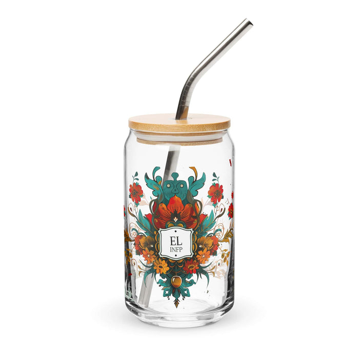 El Infp Exclusive Art Piece Can-Shaped Glass Home Office Work Mexican Spanish Pride Gift Cup One-Of-A-Kind Calligraphy Glass | E6 Mexicada 16 oz With Lid & Straw