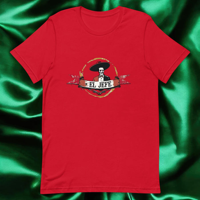 El Jefe Exclusive Art Piece Home Office Work Mexican Spanish Pride Gift One-Of-A-Kind Unisex T-Shirt | E12 Mexicada Red / S