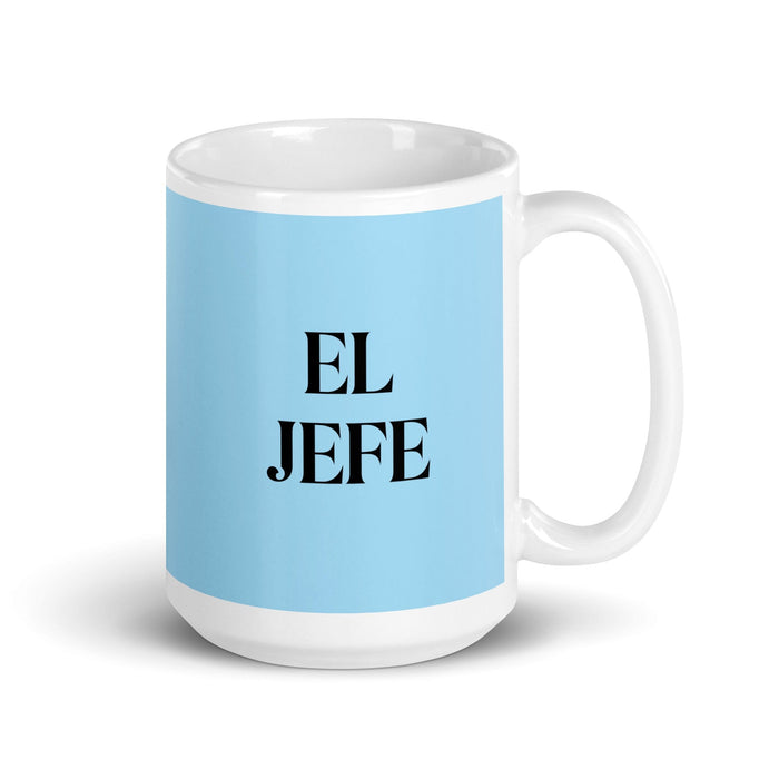 El Jefe The Chief / Boss Funny Home Office Work Coffee Mug Mexican Spanish Pride Gift White Glossy Cup Sky Blue Card Mug Mexicada 15 oz