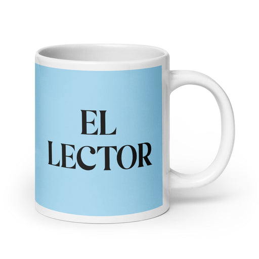 El Lector The Bookworm Funny Home Office Work Coffee Mug Mexican Spanish Pride Gift White Glossy Cup Sky Blue Card Mug Mexicada 20 oz