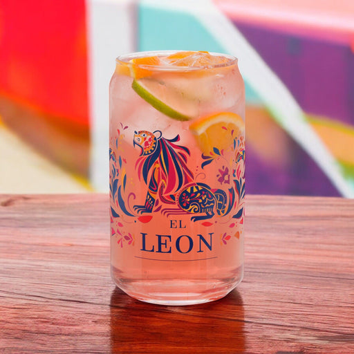 El León Exclusive Art Piece Can-Shaped Glass Home Office Work Mexican Spanish Pride Gift Cup One-Of-A-Kind Calligraphy Glass | E4 Mexicada