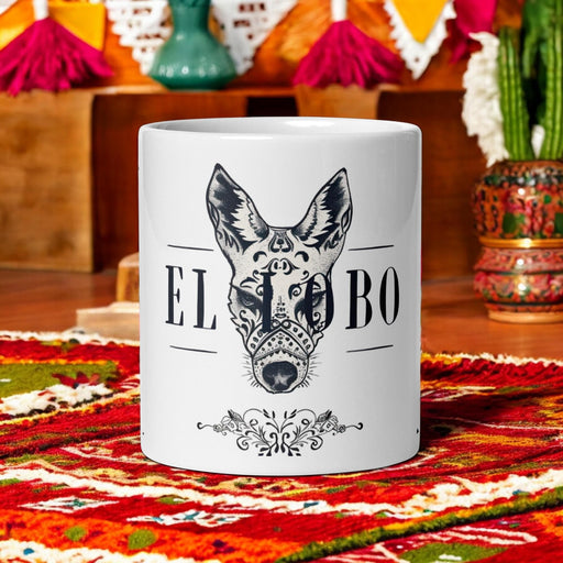 El Lobo Exclusive Art Piece Home Office Work Coffee Mug Mexican Spanish Pride Gift Cup One-Of-A-Kind Calligraphy White Glossy Mug | E8 Mexicada 11 oz