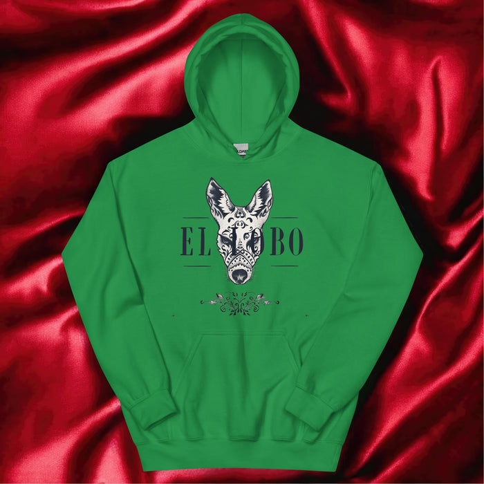 El Lobo Exclusive Art Piece Home Office Work Mexican Spanish Pride Gift One-Of-A-Kind Unisex Hoodie | E8 Mexicada Irish Green / S