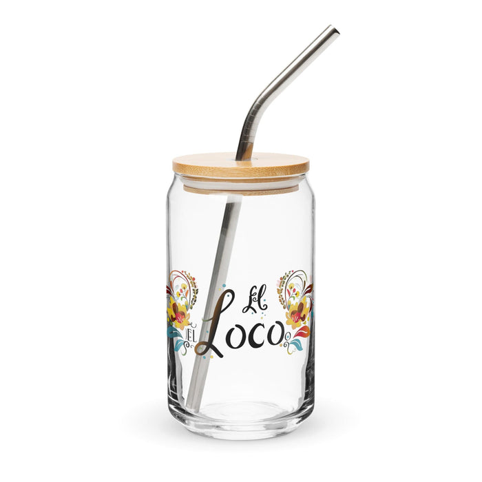 El Loco Exclusive Art Piece Can-Shaped Glass Home Office Work Mexican Spanish Pride Gift Cup One-Of-A-Kind Calligraphy Glass | E10 Mexicada 16 oz With Lid & Straw