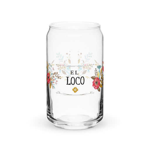 El Loco Exclusive Art Piece Can-Shaped Glass Home Office Work Mexican Spanish Pride Gift Cup One-Of-A-Kind Calligraphy Glass | E15 Mexicada 16 oz (No Lid No Straw)