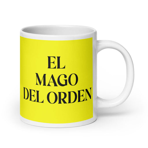 El Mago Del Orden The Order Wizard Funny Home Office Work Coffee Mug Mexican Spanish Pride Gift White Glossy Cup Yellow Card Mug Mexicada 20 oz