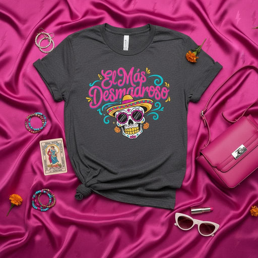 El Más Desmadróso Día de Muertos Sugar Skull T-Shirt, Funny Mexican Party Tee, Calavera with Sombrero and Sunglasses, Hispanic Heritage Month Gift, Dia de los Muertos Fiesta Shirt, Unisex Halloween Costume Top Mexicada