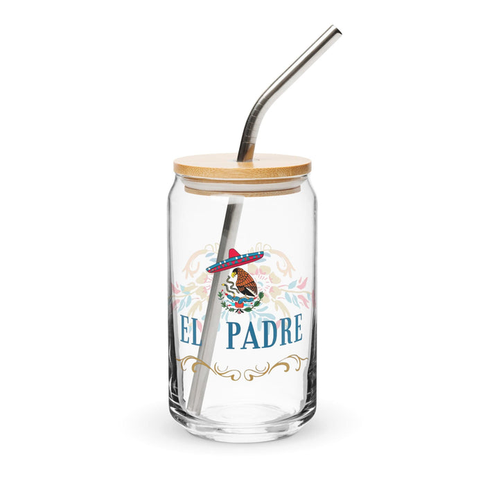 El Padre Exclusive Art Piece Can-Shaped Glass Home Office Work Mexican Spanish Pride Gift Cup One-Of-A-Kind Calligraphy Glass | E6 Mexicada 16 oz With Lid & Straw