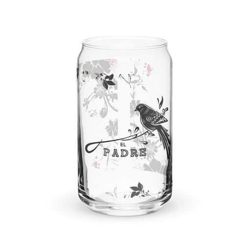 El Padre Exclusive Art Piece Can-Shaped Glass Home Office Work Mexican Spanish Pride Gift Cup One-Of-A-Kind Calligraphy Glass | E9 Mexicada 16 oz (No Lid No Straw)