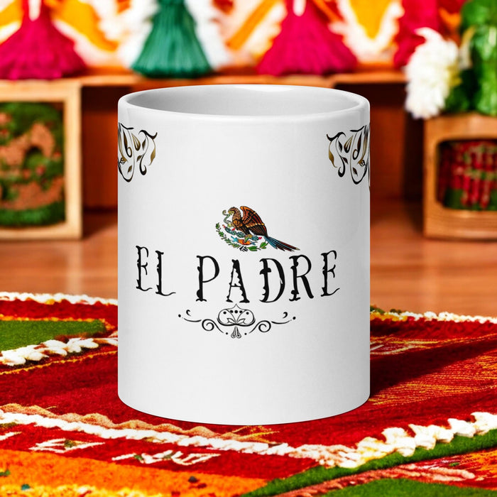 El Padre Exclusive Name Art Piece Home Office Work Coffee Mug Mexican Spanish Pride Gift Cup One-Of-A-Kind Calligraphy White Glossy Mug | E10 Mexicada 20 oz